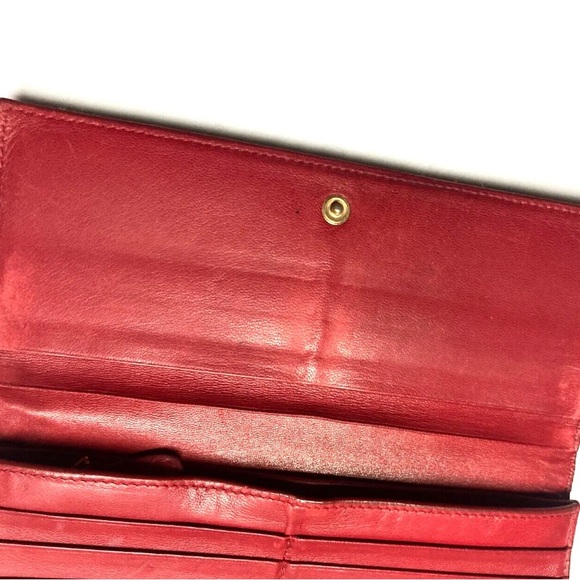 BOTTEGA VENETA VINTAGE INTRECCIATO LEATHER LONG WALLET RED - Picture 7 of 13